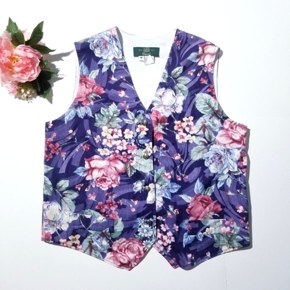ORVIS Vintage Made in USA Floral Button Vest - Picture 4 of 14